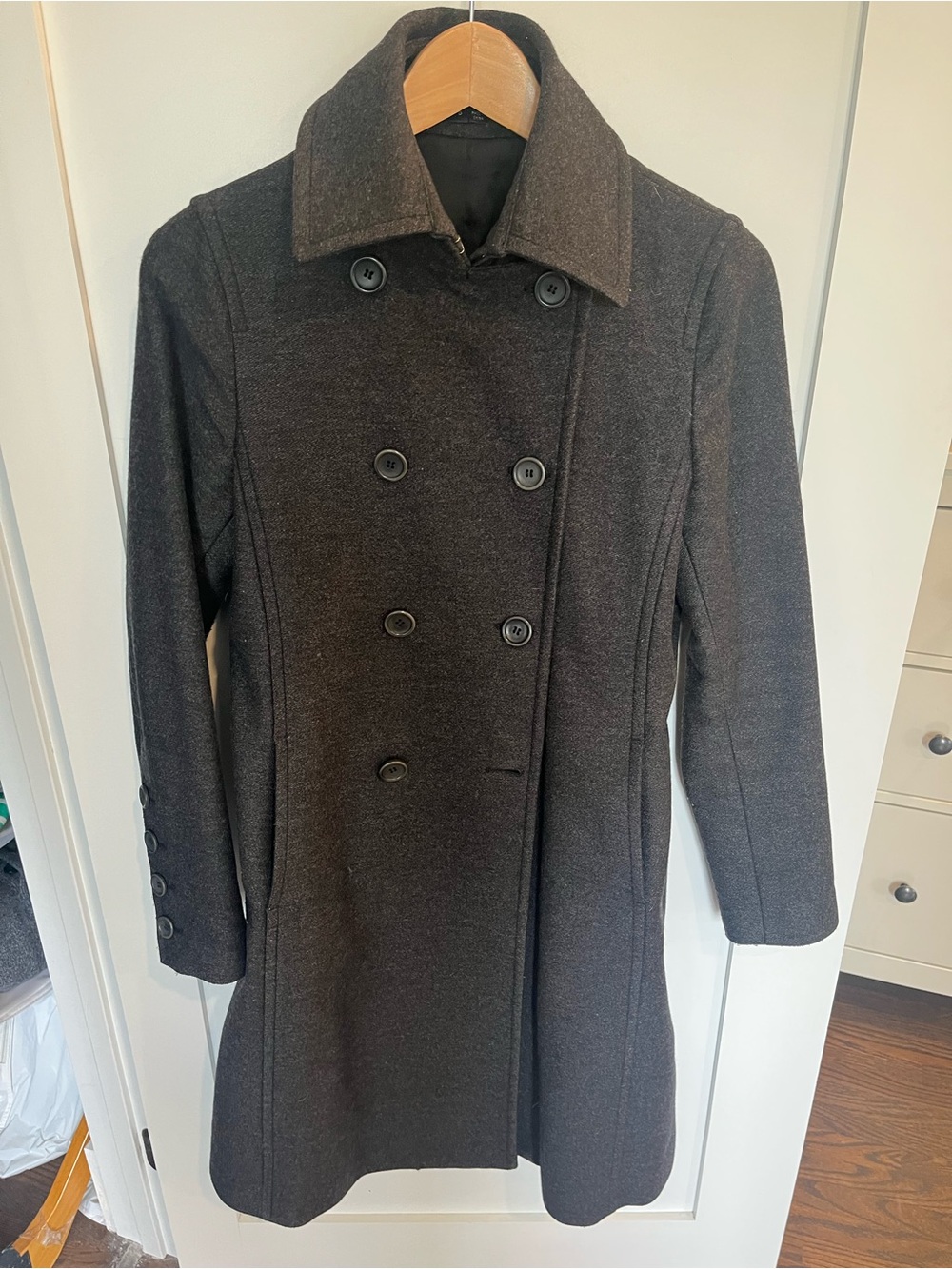 Theory Small Womens Double-Breasted Wool Blend Coat - grey